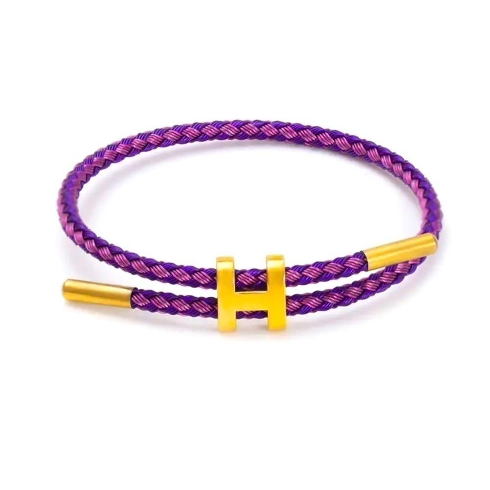 Letter “H” Monogram Purple & Gold Knit Wire Adjustable Bracelet